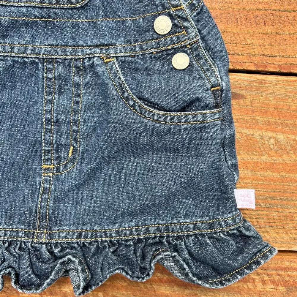 Baby Denim Overall Dress 3-6M Vintage Y2K Ruffle Hem Pink Lined Easter Outfit